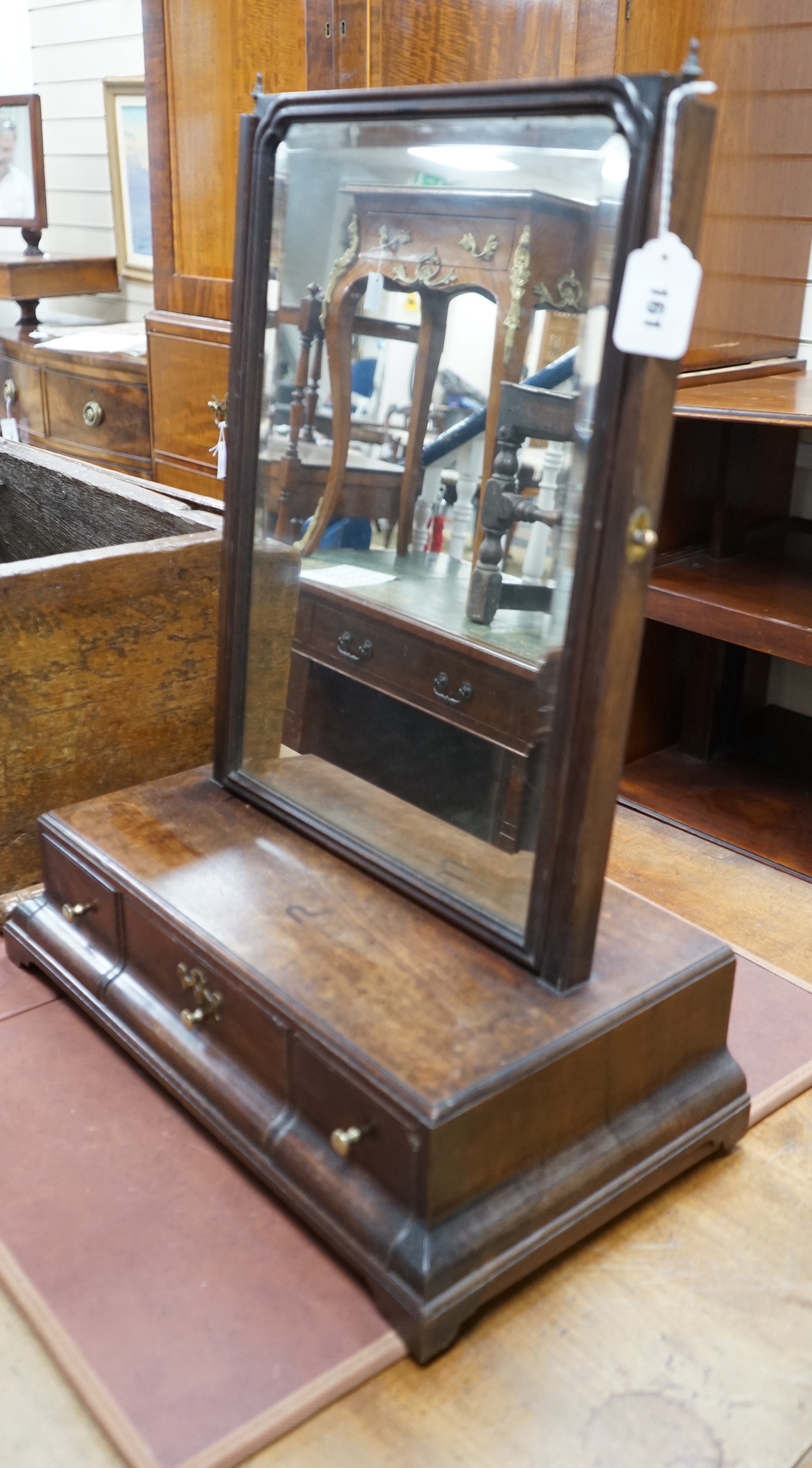 An 18th century mahogany box based toilet mirror